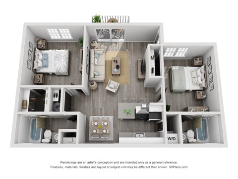 Floor plan for 2 beds, 2 baths, 872 sqft